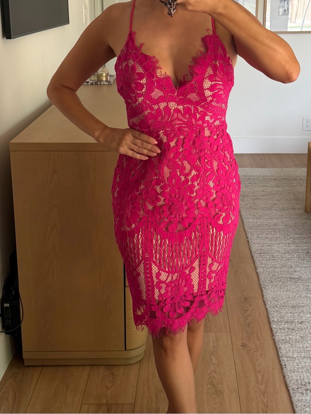 Hot Miami Styles Pink (Magenta/Fushia) Lace Dress